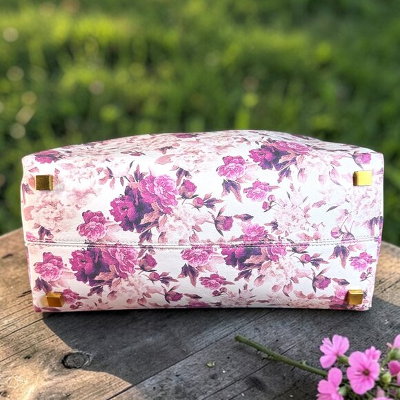 Sharif Legacy Vintage Signature Leather Floral Satchel Everyday Tote Bag - Picture 8 of 16